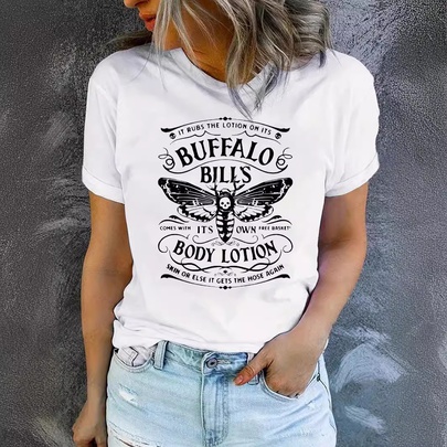 Women's T-shirt Short Sleeve T-Shirts Printing Streetwear Letter Butterfly