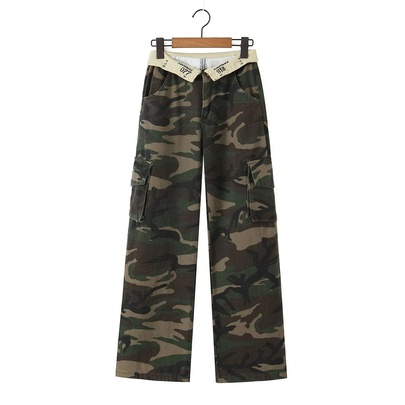 Women's Daily Simple Style Camouflage Full Length Printing Pocket Casual Pants Cargo Pants