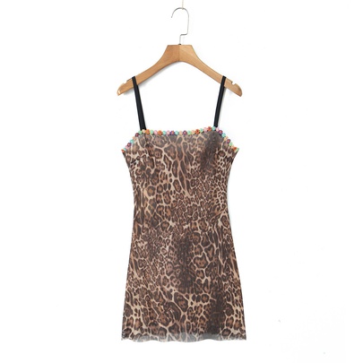 Women's Sheath Dress Streetwear Strap Backless Sleeveless Leopard Above Knee Daily