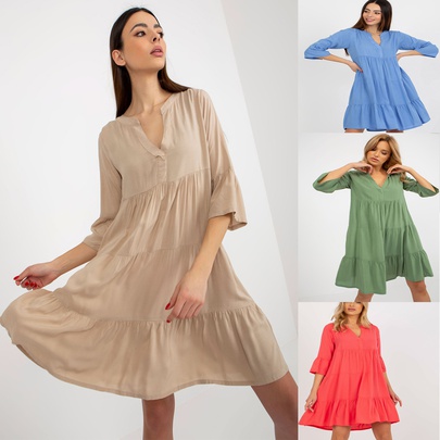 Women's Regular Dress Vacation V Neck Ruffles Half Sleeve Solid Color Above Knee Holiday Daily Beach