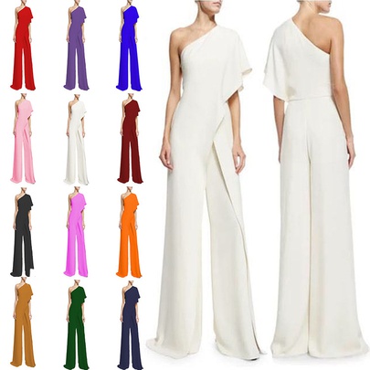 Women's Daily Sexy Solid Color Full Length Ruffles Casual Pants Jumpsuits
