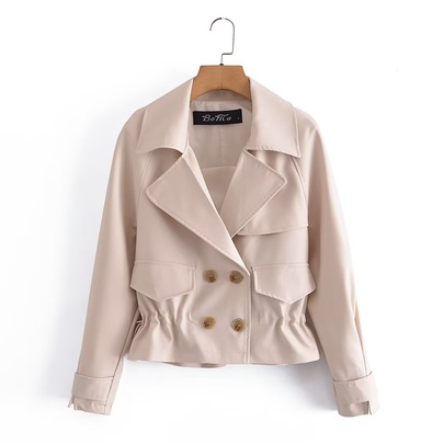 Women's British Style Solid Color Button Double Breasted Trench Coat