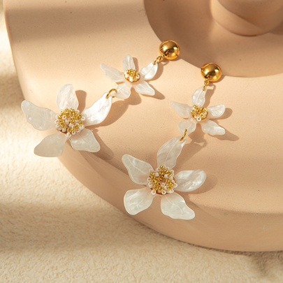 1 Pair Elegant Sweet Korean Style Tassel Flower Plating Inlay 304 Stainless Steel Resin Drop Earrings