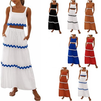 Holiday Daily Beach Women's Vacation Color Block Waves Polyester Skirt Sets Pants Sets