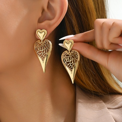 1 Pair Elegant Simple Style Heart Shape Alloy Zinc Drop Earrings