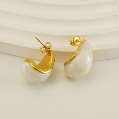 1 Pair Casual Simple Style C Shape Inlay 304 Stainless Steel Resin 18K Gold Plated Ear Studs