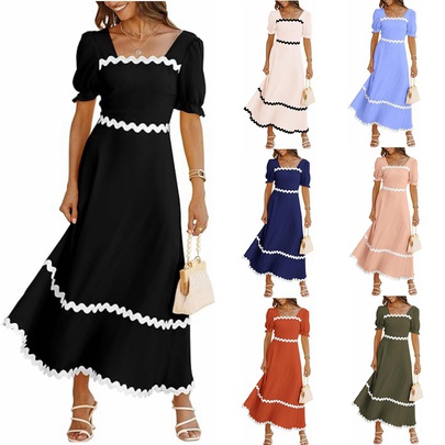 Women's Regular Dress Simple Style Square Neck Short Sleeve Solid Color Midi Dress Daily