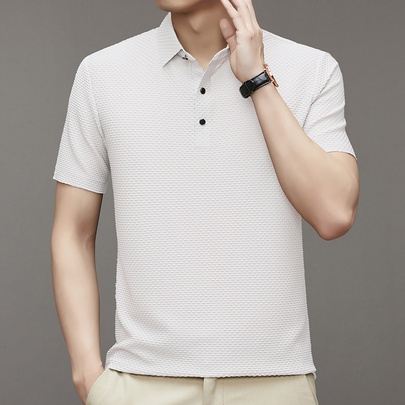 Men's Solid Color Jacquard Polo Shirt Men's Clothing