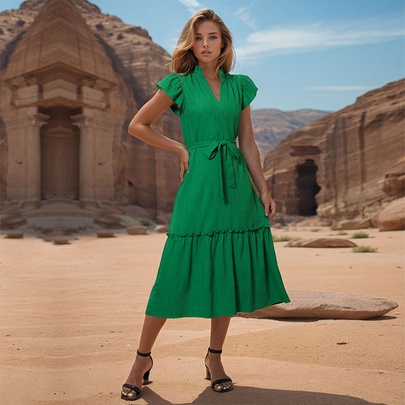 Women's Regular Dress Simple Style V Neck Short Sleeve Solid Color Midi Dress Daily