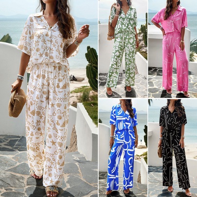 Daily Beach Women's Vacation Printing Geometric Spandex Pants Sets Pants Sets