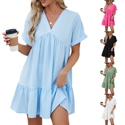 Women's Regular Dress Vacation V Neck Short Sleeve Solid Color Midi Dress Daily