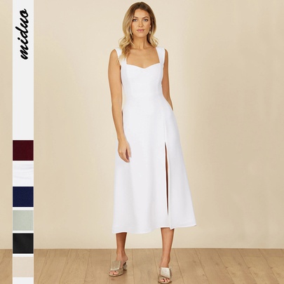 Elegant Solid Color Maxi Dresses Spandex Slit Dress Midi Dress Dresses