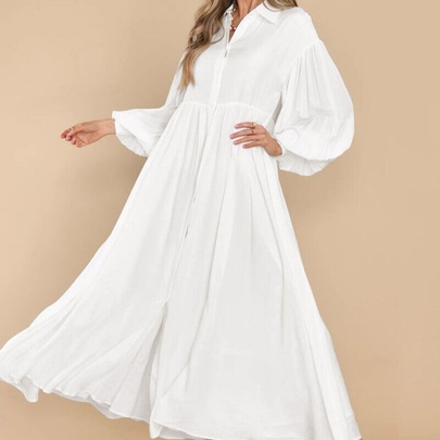 Elegant Solid Color Maxi Dresses Cotton Blend Polyester Pleated Swing Dress Maxi Long Dress Dresses