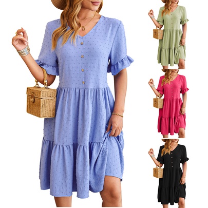 Women's Regular Dress Simple Style V Neck Half Sleeve Polka Dots Midi Dress Holiday Daily
