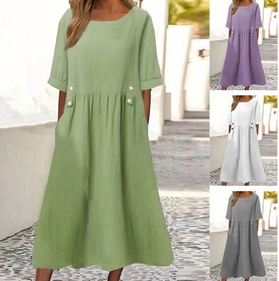 Women's Swing Dress Simple Style Round Neck Short Sleeve Solid Color Midi Dress Daily
