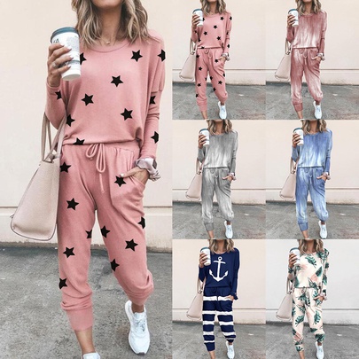 Outdoor Daily Women's Streetwear Printing Star Gradient Color Spandex Printing Pants Sets Pants Sets