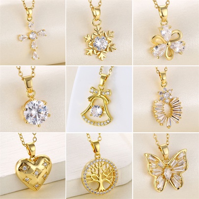 201 Stainless Steel Brass 18K Gold Plated Shiny Plating Inlay Cross Water Droplets Heart Shape Zircon Pendant Necklace