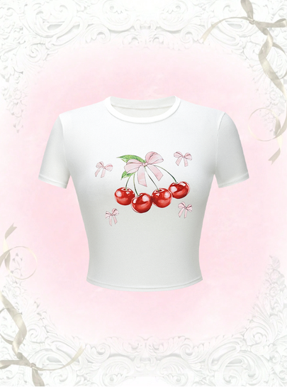 Women's T-shirt Short Sleeve T-Shirts Printing Bowknot Y2K Cherry Bow Knot