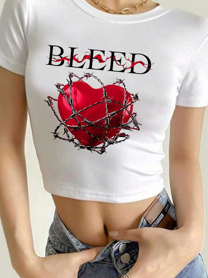 Women's T-shirt Short Sleeve T-Shirts Printing Heart Y2K Letter Heart Shape