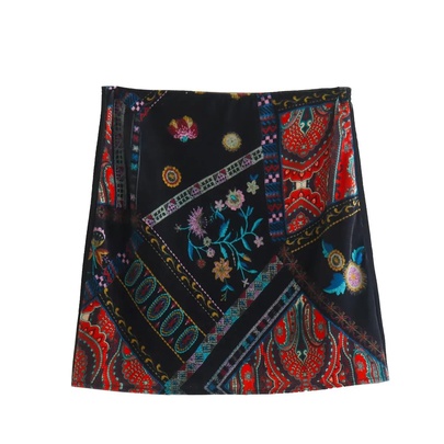Summer Streetwear Color Block Flower Velvet Spandex Polyester Above Knee Skirts