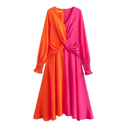 Women's Regular Dress Streetwear Turndown Tassel Long Sleeve Color Block Knee-Length Daily