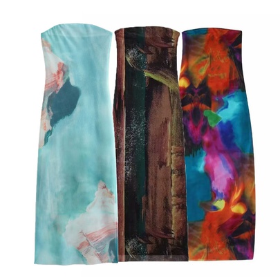 Women's Sheath Dress Streetwear Strapless Printing Tassel Sleeveless Tie Dye Solid Color Maxi Long Dress Daily Beach