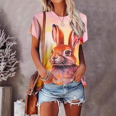 Women's T-shirt Short Sleeve T-Shirts Simple Style Rabbit