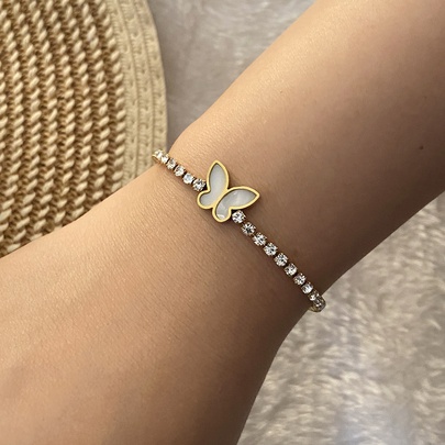 Elegant Cute Heart Shape Flower Butterfly 304 Stainless Steel 18K Gold Plated Zircon Bracelets In Bulk