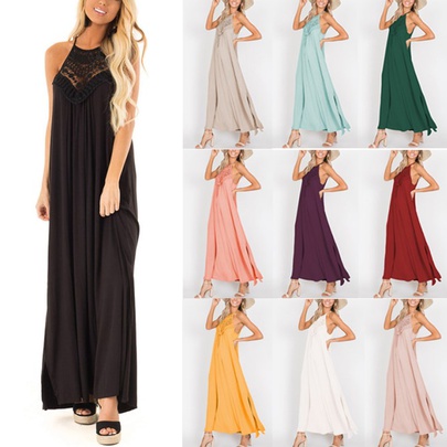 Women's Regular Dress Vacation Halter Neck Sleeveless Solid Color Maxi Long Dress Holiday Daily Beach