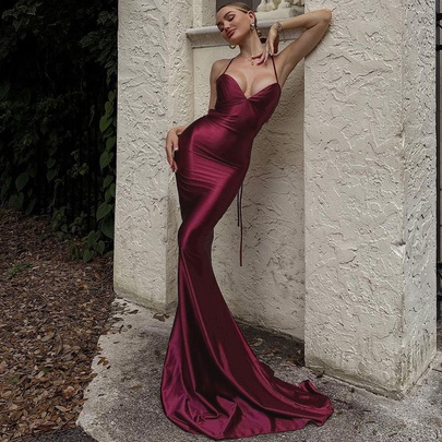 Women's Trumpet Dress Sexy Halter Neck Sleeveless Solid Color Maxi Long Dress Holiday Daily Date