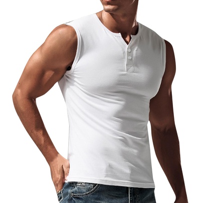 Men's Solid Color Simple Style Round Neck Sleeveless Loose Men's Tops