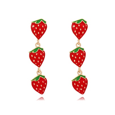 European And American Style Fresh Vacation Style Alloy Drop Oil Long Strawberry Pendant Earrings Sweet Cute Enamel Fruit Earrings For Women