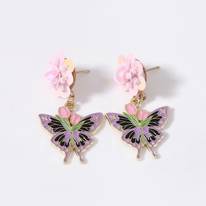 New Oil Dripping Alloy Simulation Tulip Butterfly Earrings Exquisite Special-Interest Design Versatile Female Earrings