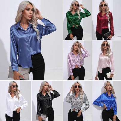 Women's Blouse Long Sleeve Blouses Basic Simple Style Solid Color