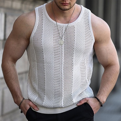 Men's Solid Color Simple Style Round Neck Sleeveless Regular Fit Men's Tops