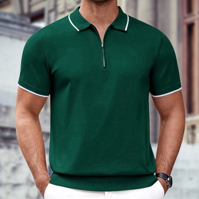Men's Solid Color Simple Style Turndown Short Sleeve Regular Fit Men's Tops