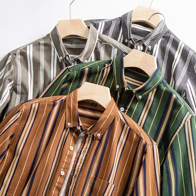 Men's Stripe Simple Style Turndown Long Sleeve Regular Fit Men's Tops