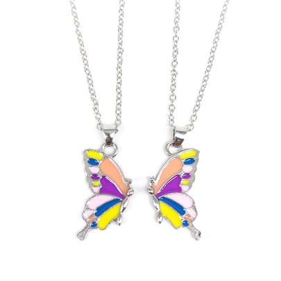 Cute Sweet Butterfly Alloy Enamel Plating Silver Plated Women's Pendant Necklace