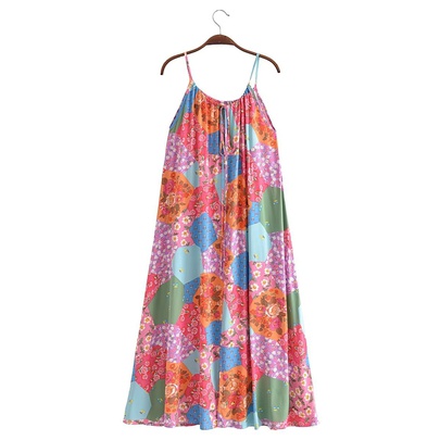 Women's Strap Dress Vacation Round Neck Printing Backless Sleeveless Ditsy Floral Maxi Long Dress Holiday Daily
