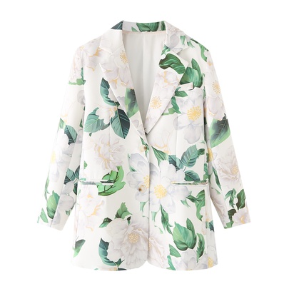 Women's Long Sleeve Blazers Printing Pocket Streetwear Leaves Flower