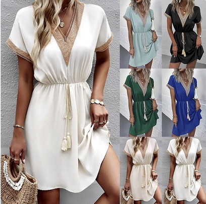 Elegant Solid Color Midi Dresses Polyester Polyacrylonitrile Fiber Regular Dress Knee-Length Dresses