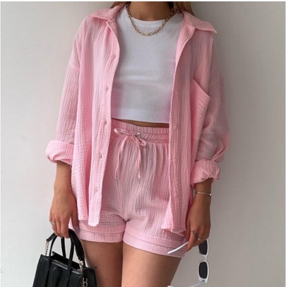 Preppy Style Streetwear Solid Color Shorts Sets Cotton Shorts Sets Two-Piece Sets