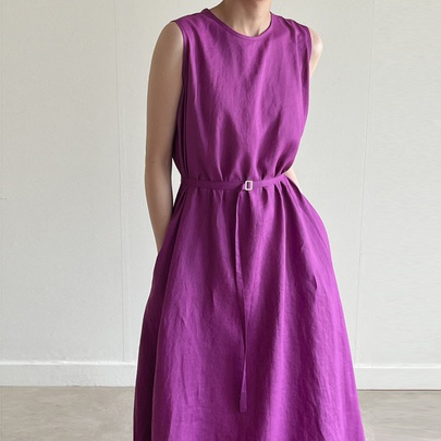 Elegant Solid Color Maxi Dresses Linen Regular Dress Maxi Long Dress Dresses