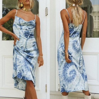Casual Classic Style Printing Maxi Dresses Polyester Strap Dress Midi Dress Dresses