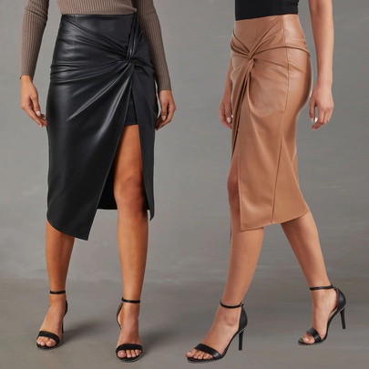 Summer Classic Style Solid Color Spandex Polyester Knee-Length Skirts