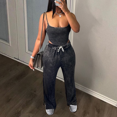 Holiday Women's Streetwear Solid Color Polyester Pants Sets Pants Sets