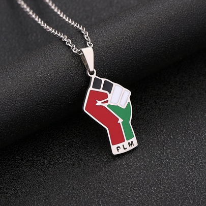 304 Stainless Steel 18K Gold Plated IG Style Punk Enamel Hollow Out Map Letter Fist Resin Pendant Necklace
