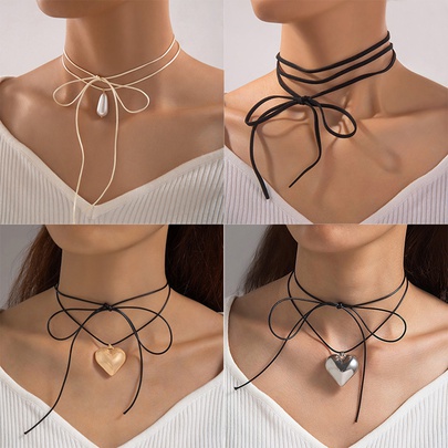 Elegant Starfish Heart Shape Bow Knot Alloy Cotton Thread Drawstring Women's Necklace