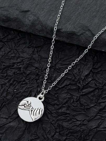 Stainless Steel Steel Casual Round Gesture Pendant Necklace