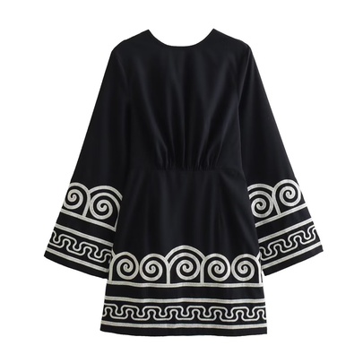 Women's Regular Dress Simple Style Round Neck Contrast Binding Long Sleeve Printing Above Knee Daily